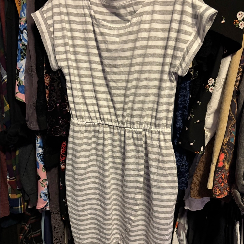 Gray and White Striped Dress